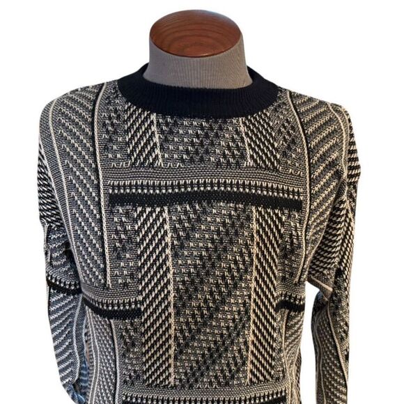 Union Bay Vtg Men’s Geometric Print Sweater Pullover Sz. S Black/White - Picture 7 of 8